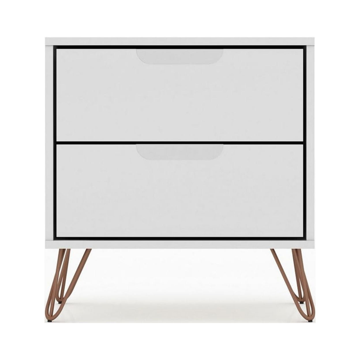 White Mid-Century Modern 2-Drawer Nightstand with Metal Legs