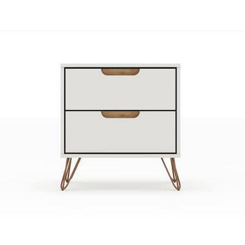 Mid-Century Modern Off-White 2-Drawer Nightstand with Metal Legs