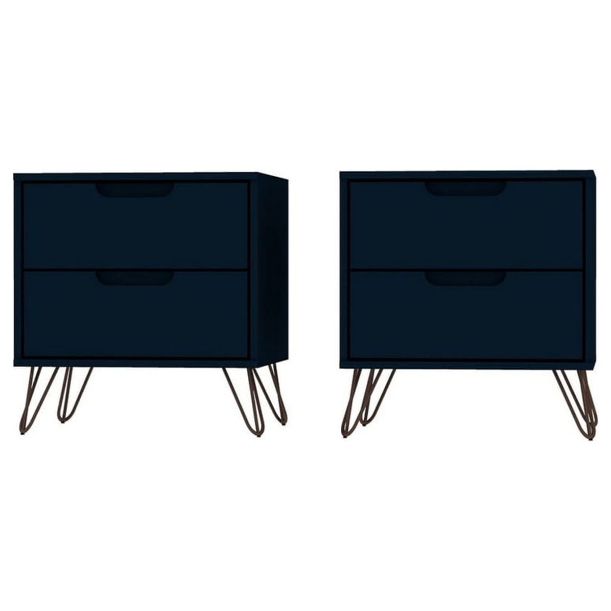 Tatiana Midnight Blue Mid-Century 2-Drawer Nightstand Set