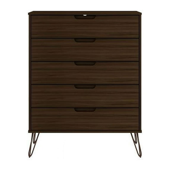 Rockefeller 5-Drawer Tall Dresser with Metal Legs in Brown, 44.57 x 35.31 x 21.57 in.