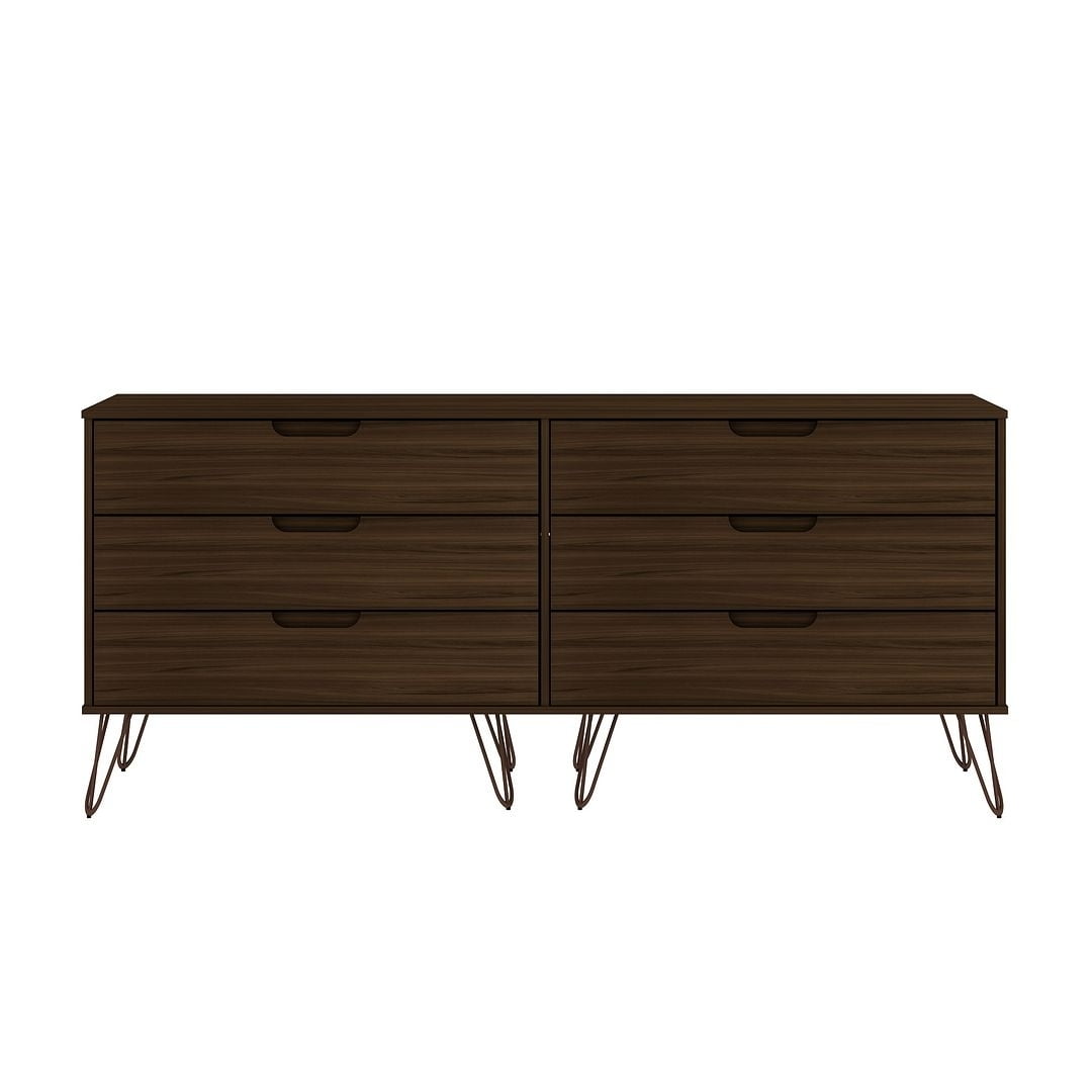 Mid-Century Modern Double Low Dresser with Cutout Handles - Brown