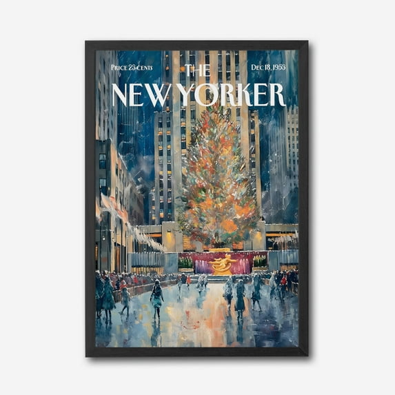 Rockefeller Center Christmas Scene Vintage New Yorker Magazine Cover Canvas Wall Art