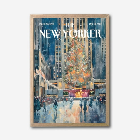 Rockefeller Center Christmas Scene  Vintage New Yorker Magazine Cover Canvas Wall Art