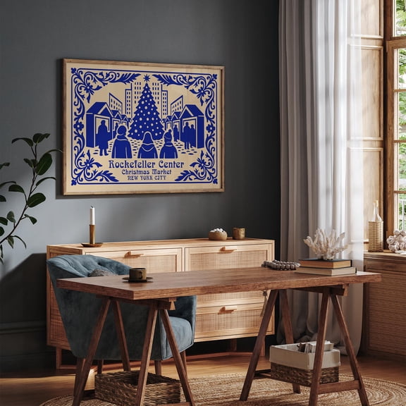 Rockefeller Center Kristmas Market Art Print, Nyc Home Decor Warm Present Vintage UNFRAMED Poster Size 8x12