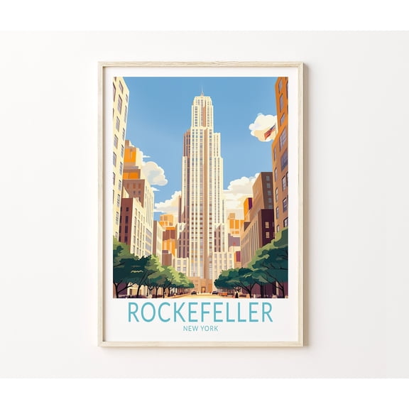 Rockefeller Center New York City Manhattan Skyline Wall Art, Unframed Canvas 12x16in