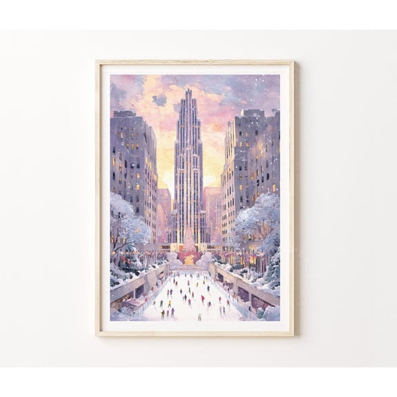 Rockefeller Center New York City Winter Ice Rink Wall Art Decor, Unframed Paper Poster 8x10in