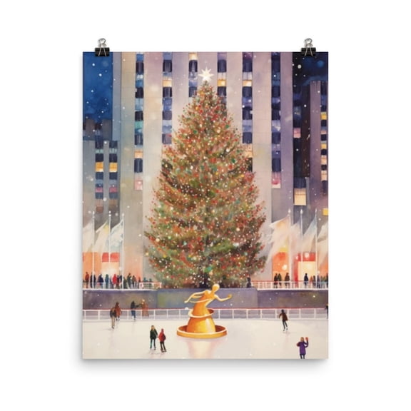 Rockefeller Center Winter Tree Print, Nyc Wall Art, Big Apple Seasonal Decor, New York City Landmark Artwork Home Decor #3457, Unframed Poster Size 8x12