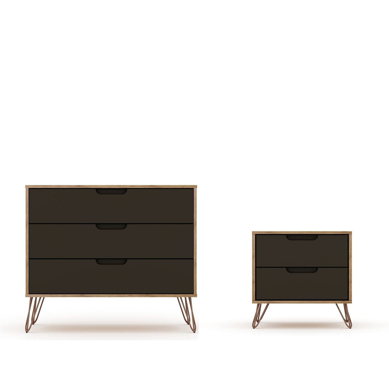 Manhattan Comfort Rockefeller Wood Dresser and Nightstand in Brown