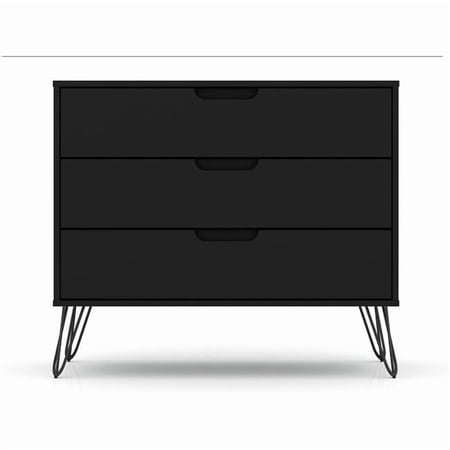Rockefeller Mid-Century-Modern Dresser with 3- Drawers in Black, 28.86 x 35.24 x 17.52 in.