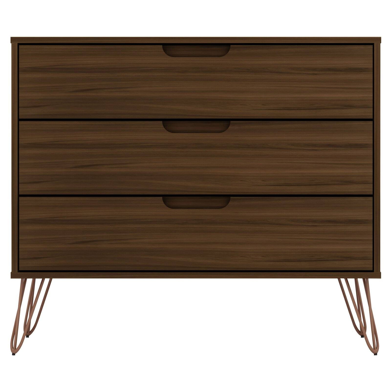 Mid-Century Modern 3-Drawer Horizontal Brown Dresser