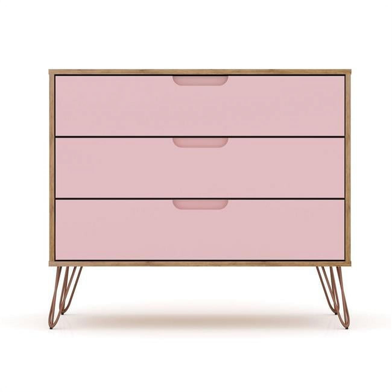Nature and Rose Pink Mid-Century Night Table with Hairpin Legs