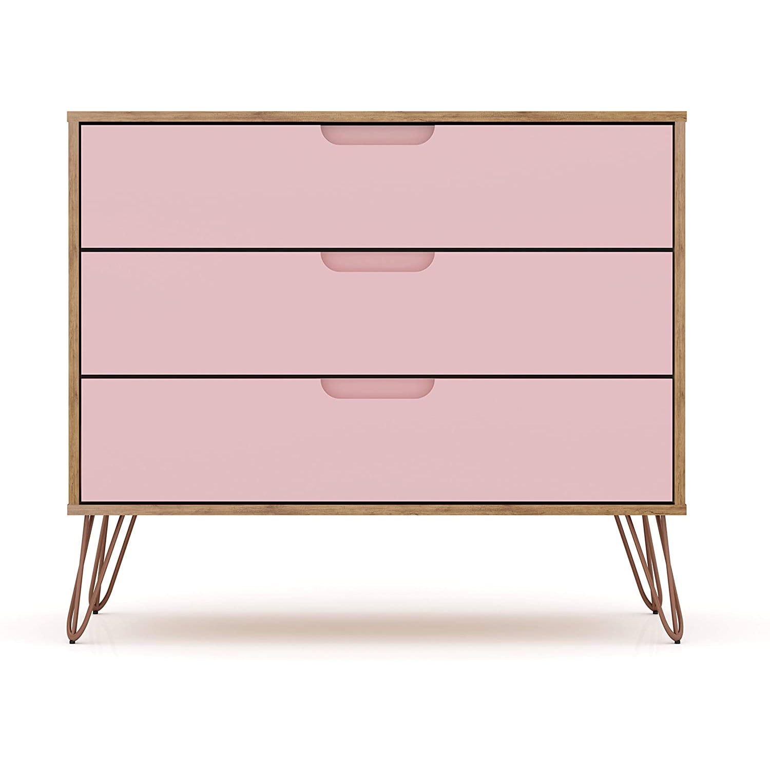 Nature and Rose Pink Mid-Century Night Table with Hairpin Legs