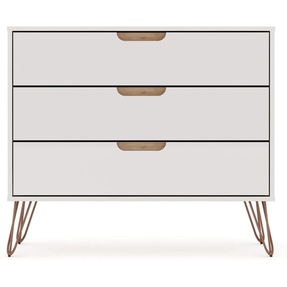 Rockefeller Mid-Century- Modern Dresser with 3- Drawers in Off White and Nature
