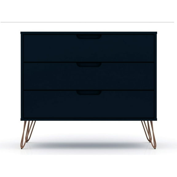 Rockefeller Mid-Century- Modern Dresser with 3- Drawers in Tatiana Midnight Blue