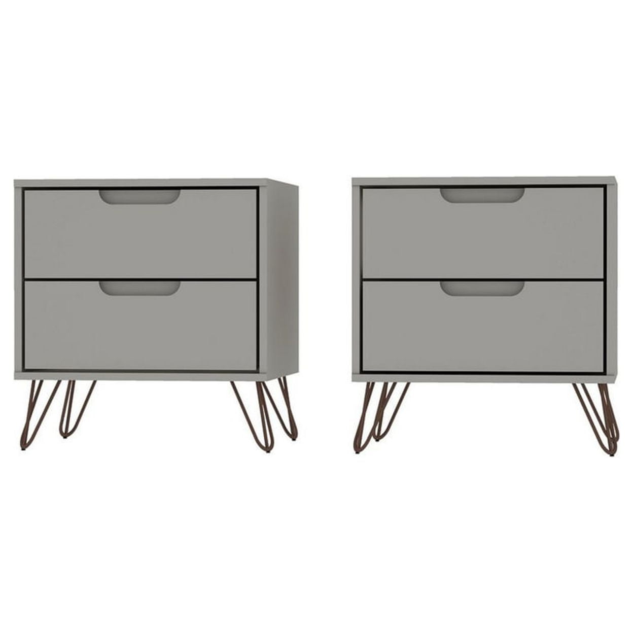 Rockefeller Mid-Century Off White Nightstand Pair with Metal Legs