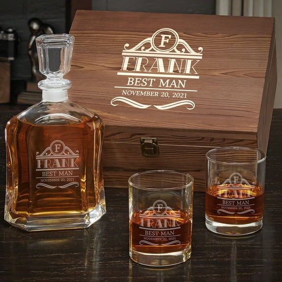 Rockefeller Personalized Argos Whiskey Decanter Gift Set with Eastham Glasses