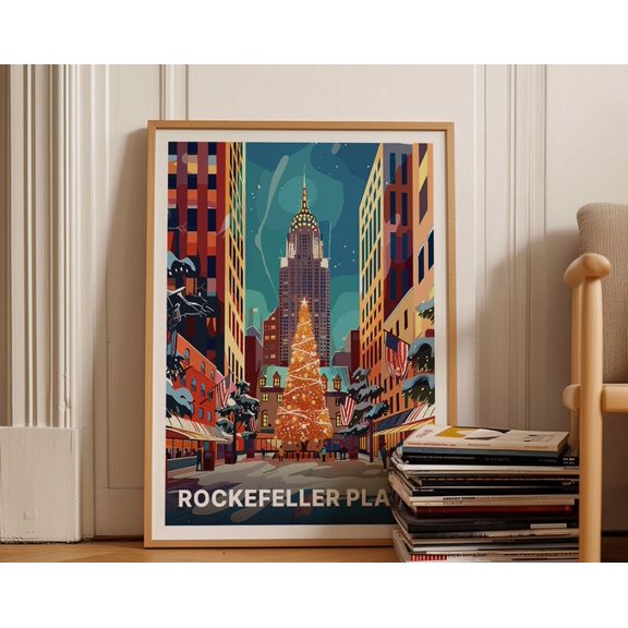Rockefeller Plaza NYC Wall Art Print, Unframed Paper Poster 8x10in