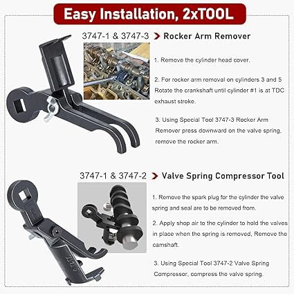 Rocker Arm Remover/Installer & Valve Spring Compressor Tool for 1999-2013 Jeep, Dodge, for Chrysler with 3.7L & 4.7L Engines, 3/8 Inch Drive Replace for 3747-1 10102 8426 8387 8516A