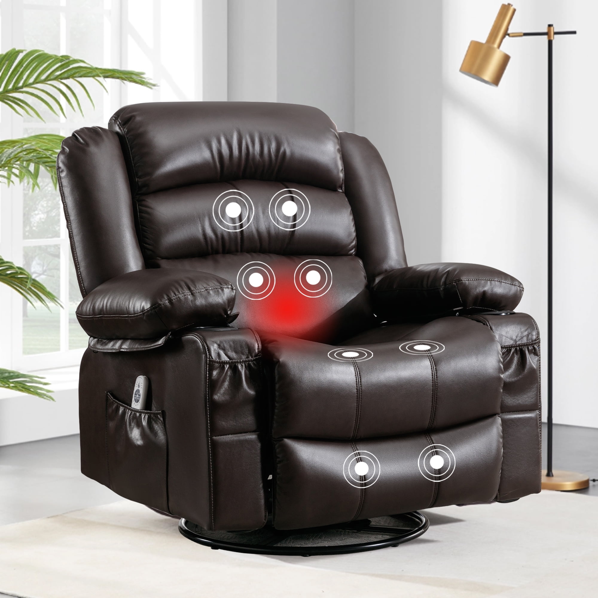 Rocker Chair Recliner with Remote Control, PU Leather Recliner Chair