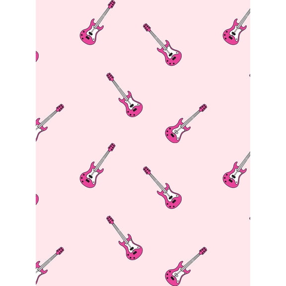 Rocker Electric Guitar Removable Vinyl Wallpaper by Barbie - Pink