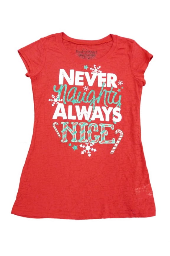 Junior Women Red Naughty Nice Christmas Semi Sheer Fitted Shirt S