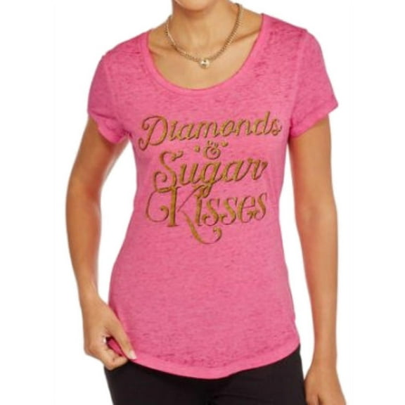 Rocker Girl Junior Womens Pink Diamonds & Sugar Kisses Valentines Day Shirt M