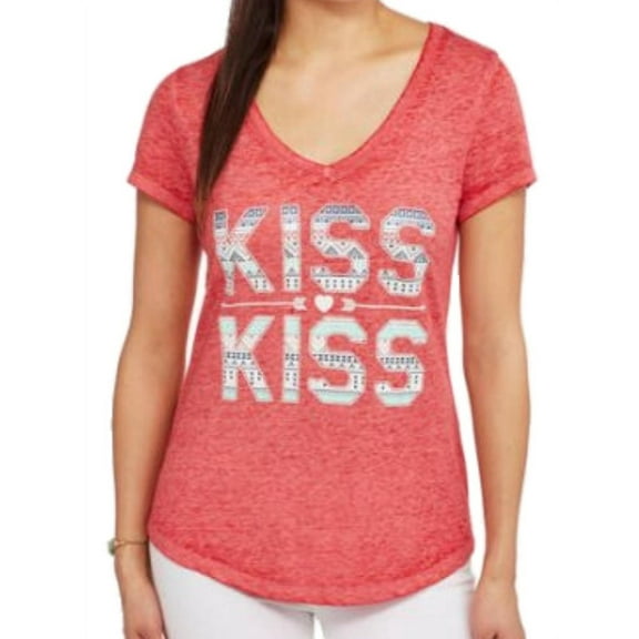 Rocker Girl Junior Womens Red Kiss Kiss Valentines Day T-Shirt S(3-5)
