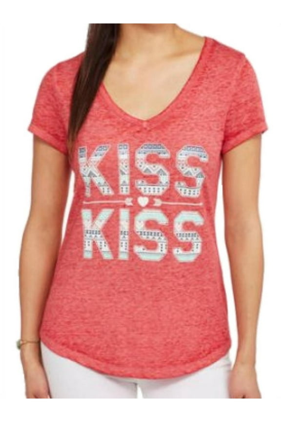 Rocker Girl Junior Womens Red Kiss Kiss Valentines Day T-Shirt S(3-5)