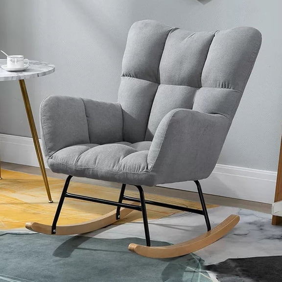 Rocker Glider Chair for Nursery,Modern Rocking Chair with High Backrest and Armrests,Comfy Upholstered Accent Chair Nursing Chair for Bedroom Living Room