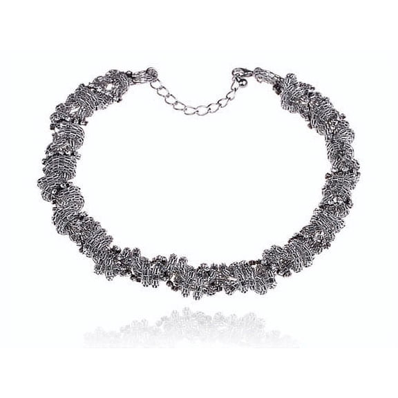 Rocker Grunge Metal Alloy Mesh Link Braid Coil Crystal Rhinestone Chain Necklace