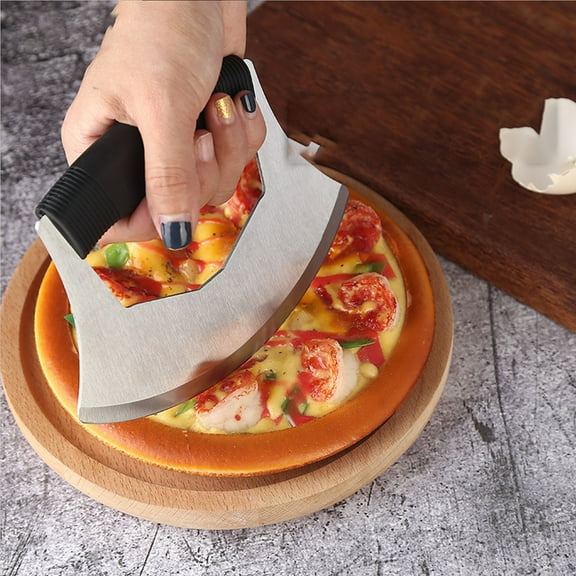 Rocker Knife,Training Knife,Pizza Cutter Stainless Steel knife Razor Sharp Rocker Slicer Cutter Mincing Knife Salad Vegetable Chopper with Upgraded Ergonomic Anti-Slip Handle(6.7IN)