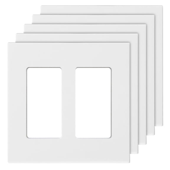 Rocker Light Switch Wall Plates 2 Gang Decorative Outlet Covers Unbreakable Polycarbonate Thermoplastic Faceplate Standard Size 4.57in L x 4.53in H 5 Pack White