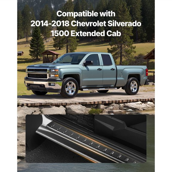 Rocker Panel Guard,4-Piece Set Compatible with 2014-2018 Chevrolet Silverado 1500 Extended Cab,Replacement for 14068 Trail Armor Side Skirts Extension Body Kit,Driver Side,3M Adhesive,Black