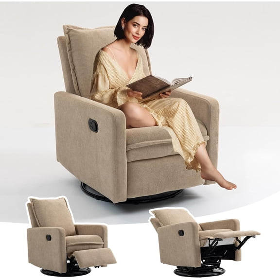 Rocker Recliner Chair for Adults, Swivel Rocker Recliner Chairs with Armrests, Glider Recliner Nursery Chair with Black Metal Base, Small Recliners for Small Spaces, Living Room ()