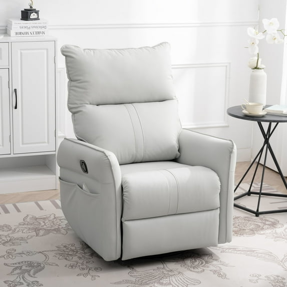 Rocker Recliner Chair with Lumbar Support, 360° Swivel Nursery Rocking Chair with Side Pocket, Modern Reclining Chair Home Theater Seating for Living Room, Light Gray
