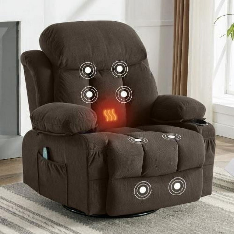 HSUNNS Rocker Recliner Chair 24.4in Wide Swivel Rocking Chair for Adults with Two Cup Holders USB Charge Port Brown Walmart