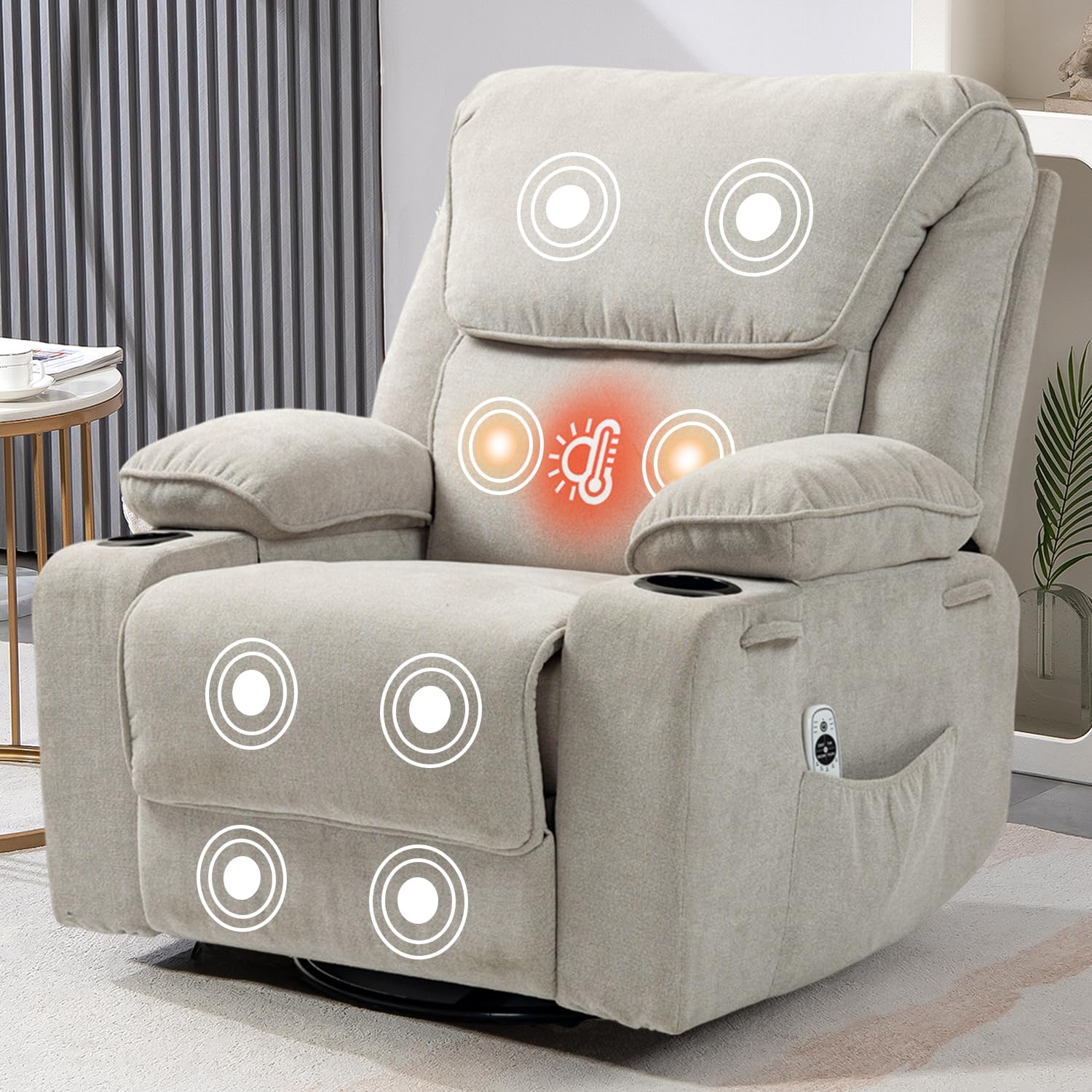 Heated Rocking Chair Rocker Recliner Chair with Massage and Heated, 360°Swivel Rocking ...