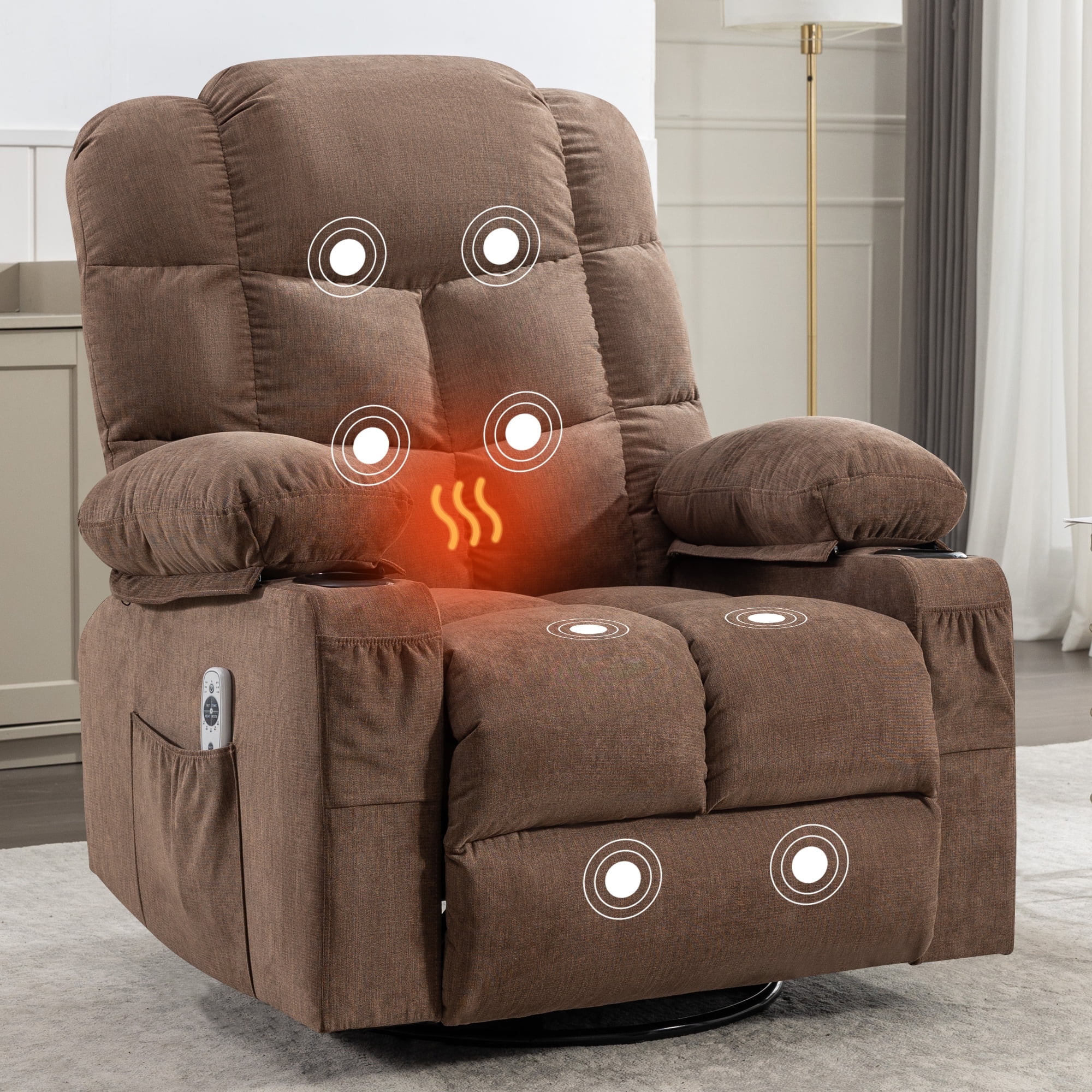Rocker Recliner Swivel Rocker Recliner Chair with Heat and Massage Massage Recliner Chair for Living Room Elderly Single Lounge Chair for Nursery