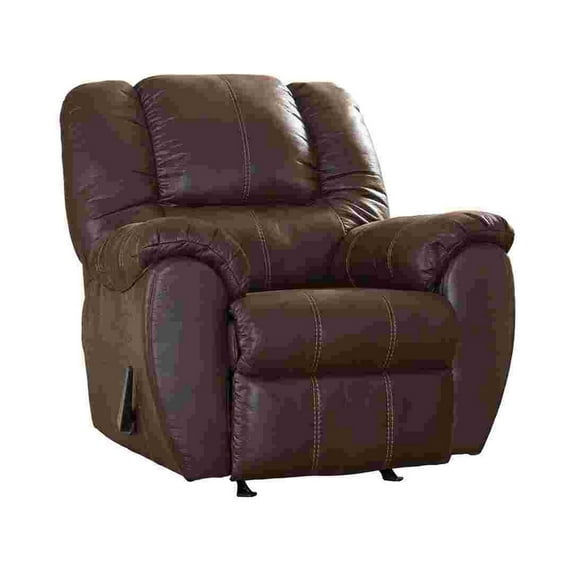 Rocker Recliner with Fabric Upholstery and Jumbo Stitching, Brown
