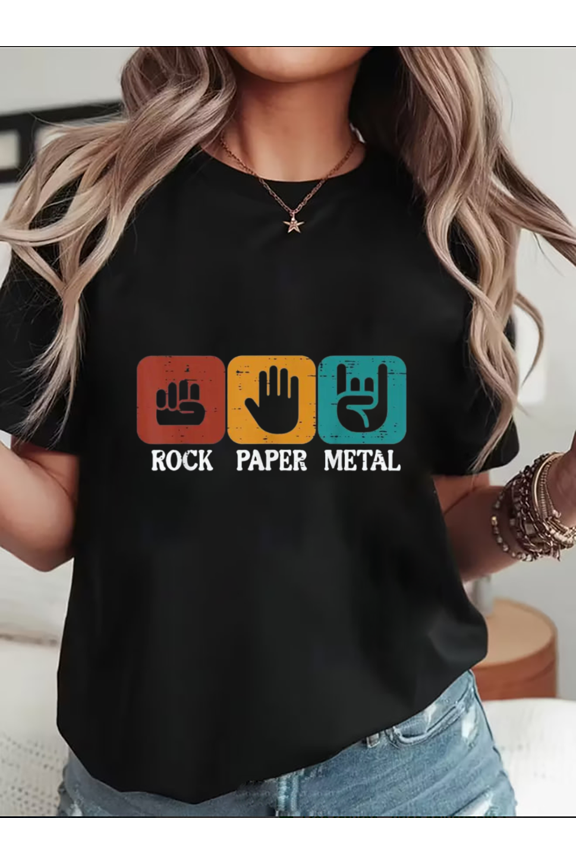 Rocker Rock Paper Metal Funny Music Meme Men Boys Kids Unisex T-Shirt, up to Size 5XL