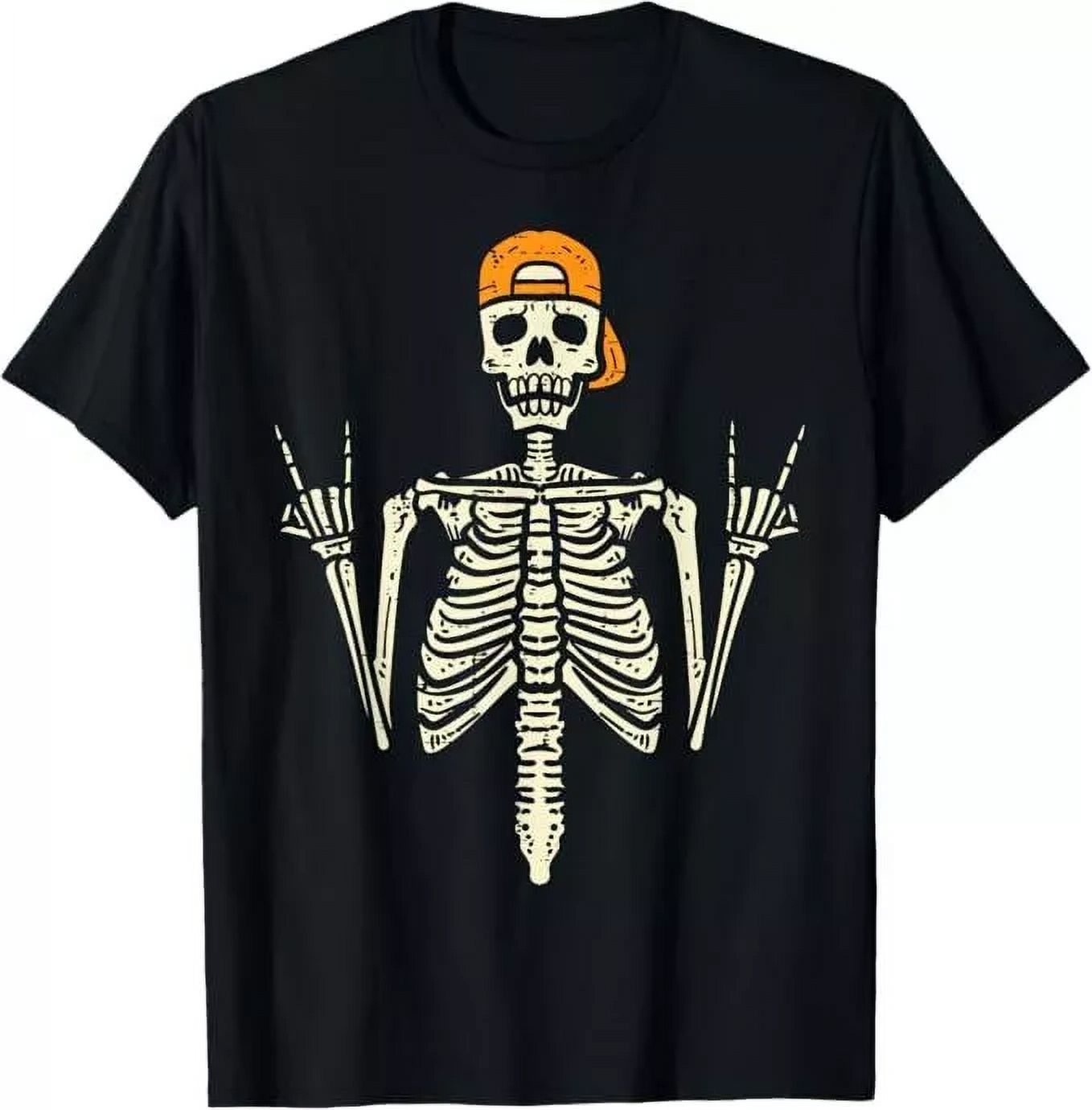 Rocker Skeleton Cap Skater Cool Halloween Punk Rock Men Boys TShirt