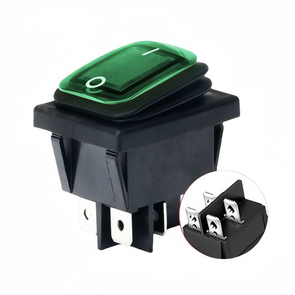 Rocker Switch 20A DPST Rectangular Reset Switch with Luminous Indicator, IP67 Waterproof for Industrial Electrical Equipment, Panel Cutout 30x22mm, 250VAC, Multiple color Options(Green)
