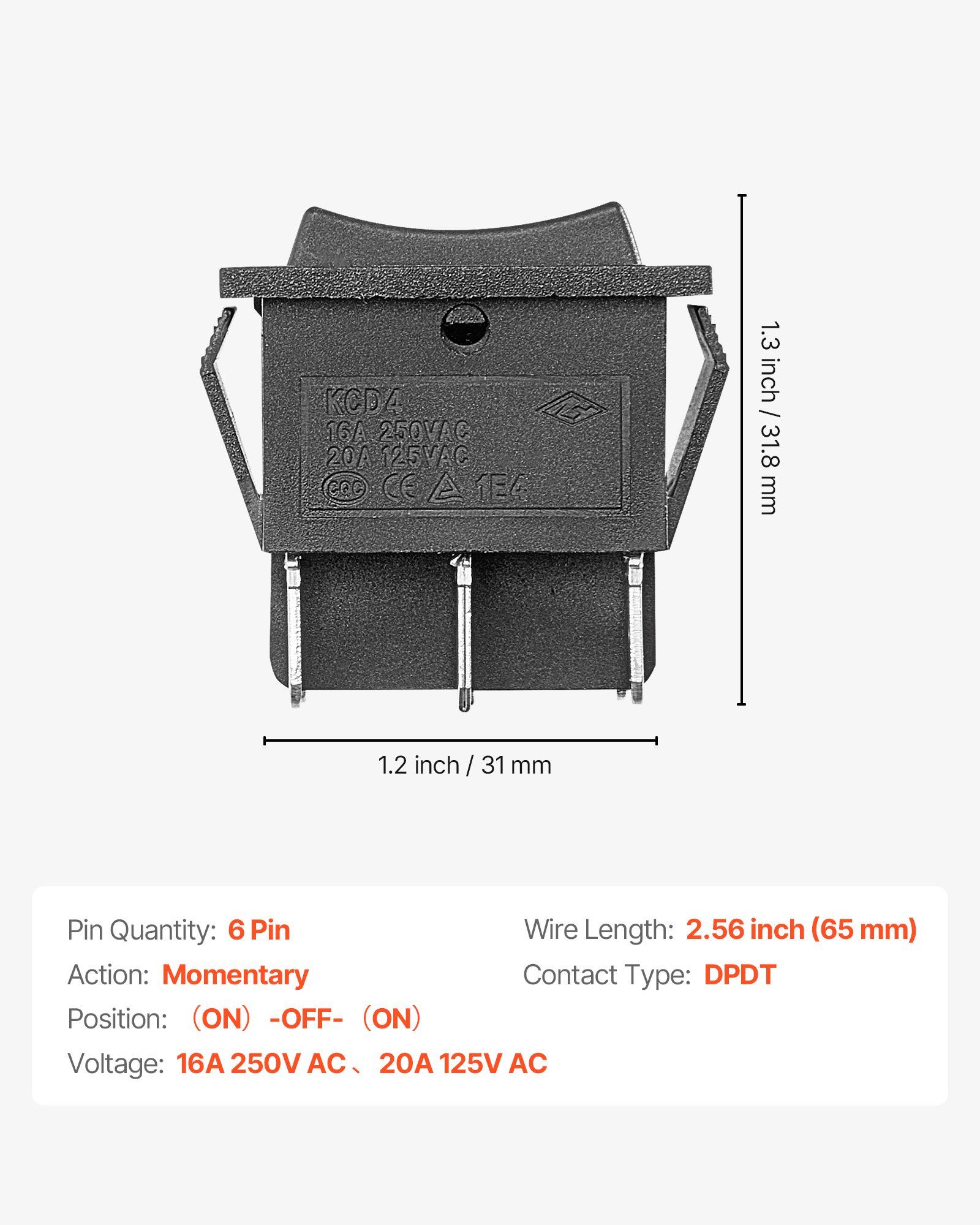 Rocker Switch,6 Pin Momentary DPDT Rocker Switch,3-Position (ON)-Off ...