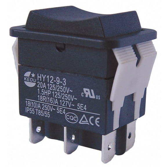 Rocker Switch, Contact Form: DPDT, Number of Connections: 6, Terminals: 0.250" Quick Connect Tab