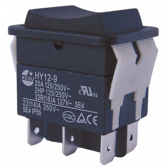 Rocker Switch, Contact Form: DPDT, Number of Connections: 6, Terminals: 0.250" Quick Connect Tab
