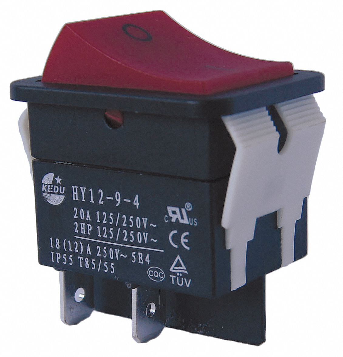 Rocker Switch, Contact Form: DPST, Number of Connections: 4, Terminals: 0.250" Quick Connect Tab