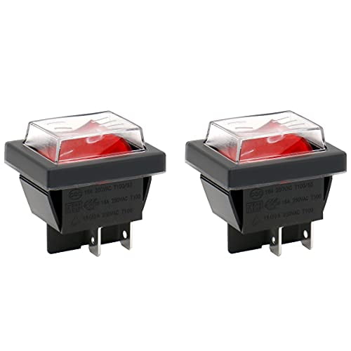 Rocker Switch ON-OFF DPST 4 Terminals Red Light 16A 250VAC with ...