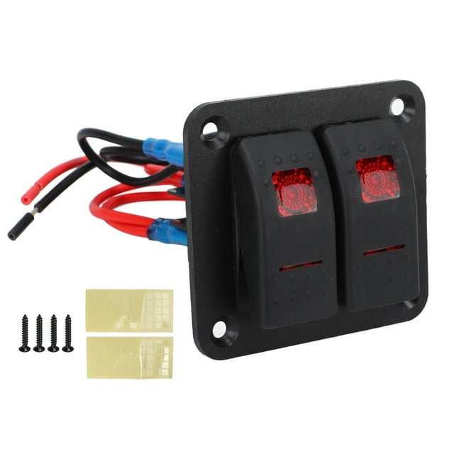 Rocker Switch Panel 2 Gang On Off Pre Wired Red LED 12V 24V 20A 10A