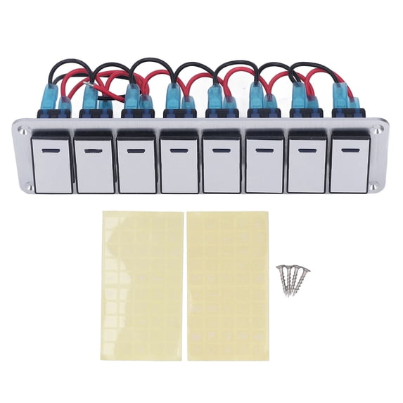 Rocker Switch Panel 8 Gang 3 Pin LED Single Blue Light Indicate Toggle On Off Switch Panel 12‑24V