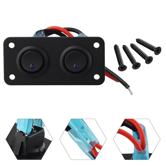 Rocker Switch Switch Panel 12-24V Vehicle W/ Screws Waterproof 2 Gang 72*40Mm Accessories Black Parts Replacement Toggle